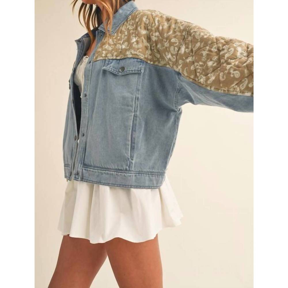 Denim & Floral Patchwork Jacket - Light Blue & Be… - image 3